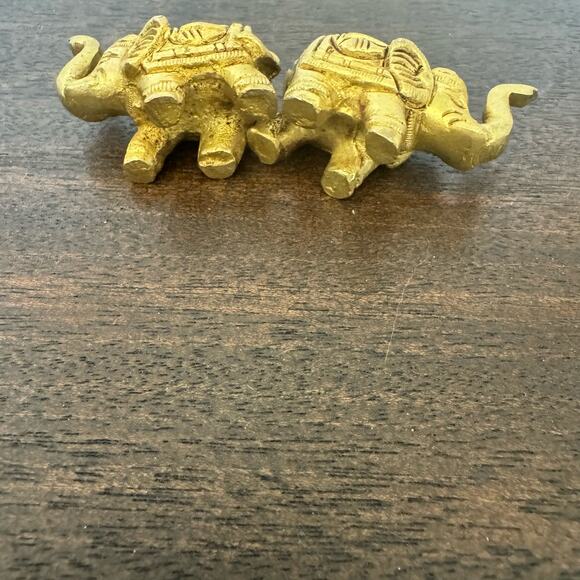 Vintage Brass Elephants Two Handcrafted Lucky Pachyderms Trunk Up Alabama - Picture 7 of 10